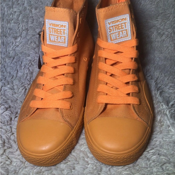 New Old Stock! NOS VISION STREET WEAR NEON ORANGE CANVAS HI-TOP SHOES Mens 8.5 - Picture 4 of 8